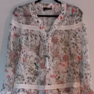 THE KOOPLES garden floral blouse with laces and lace